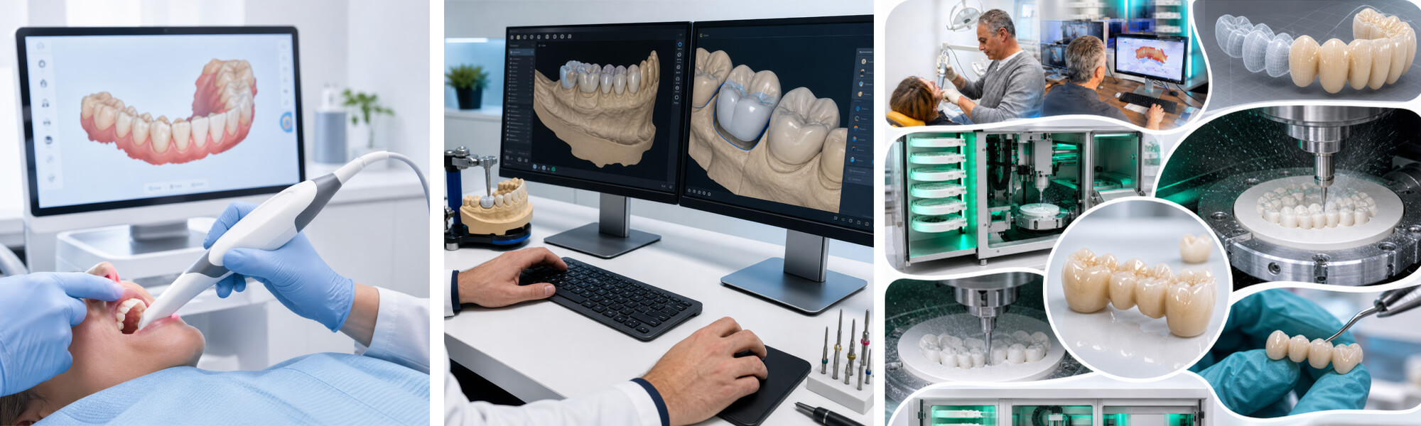 Digitaler Workflow mit Intraoralscan, CAD-Konstruktion und CAM-Frästechnik im Dentallabor